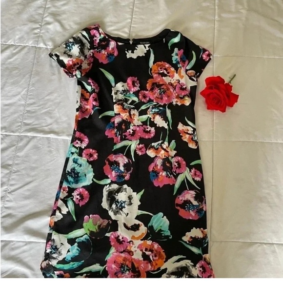 Yumi Kim Pink and Orange Floral short  Sleeve Sheath Dress - Picture 1 of 8